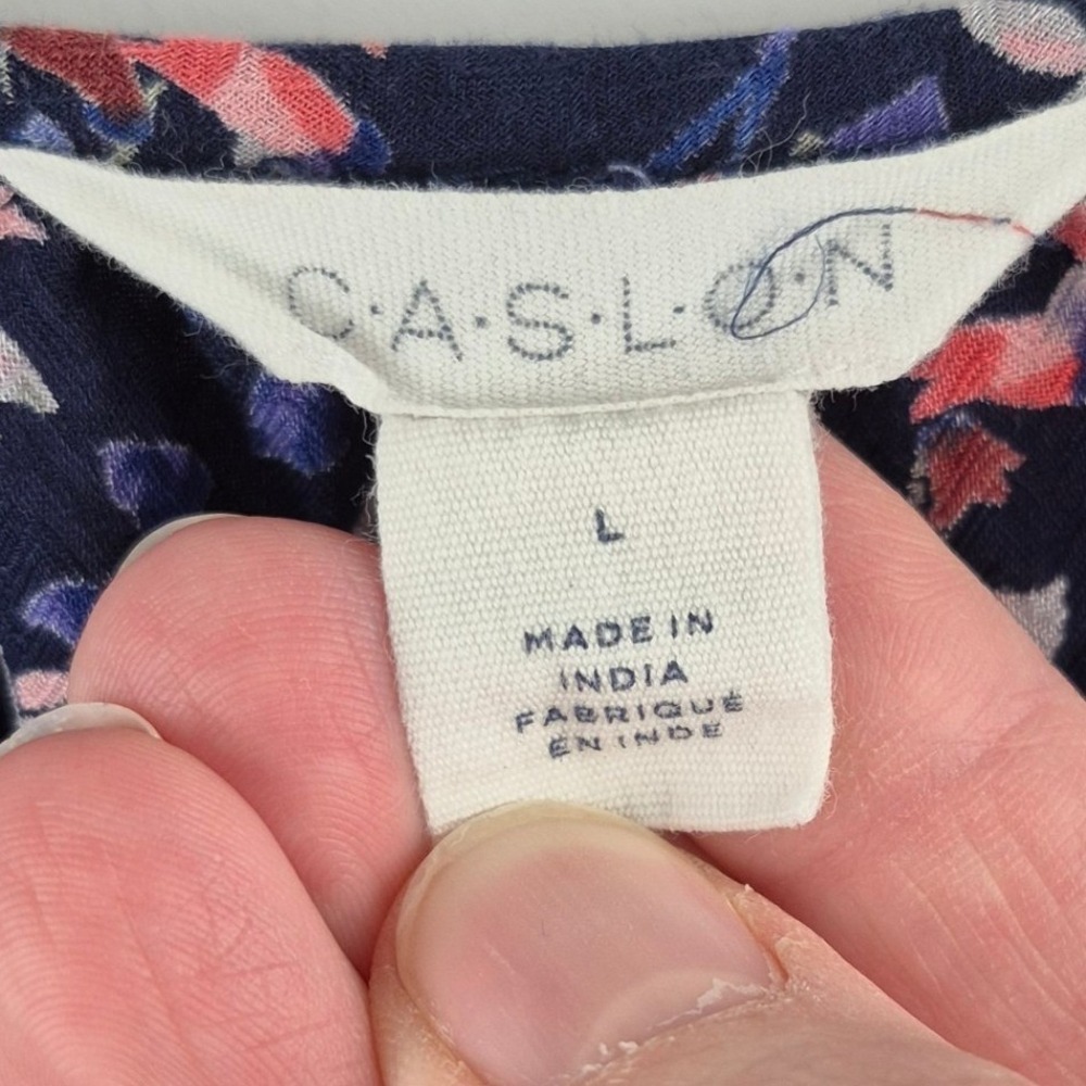 Caslon Blue Floral Print Long Sleeve Peasant Top Women's Size L Boho Romantic - Picture 2 of 10